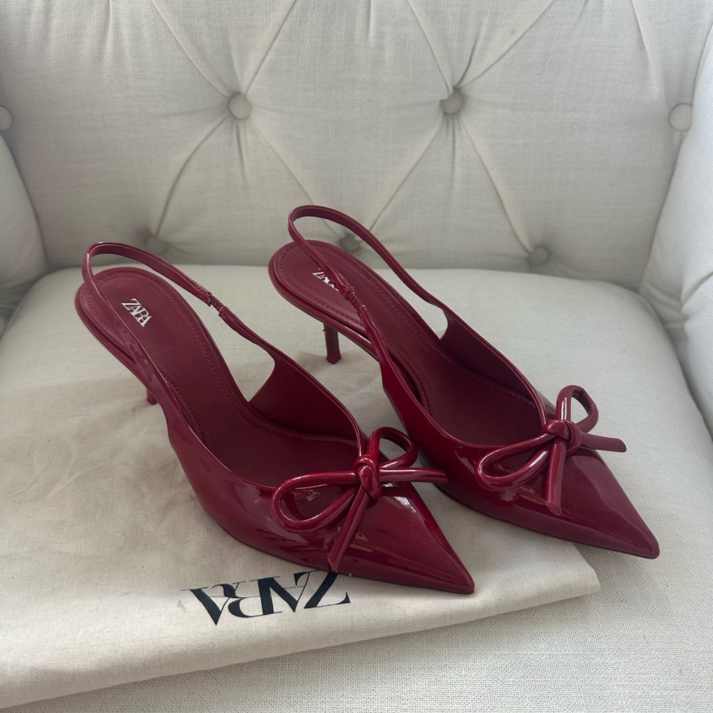 Zara Patent Red Bow Kitten Heels 40